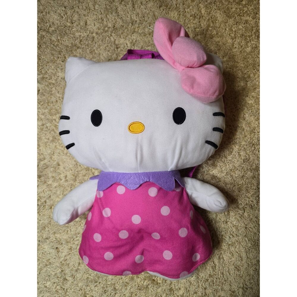 Sanrio Hello Kitty Plush Backpack Pink Polka Dot Dress Fast Forward 15 Inch